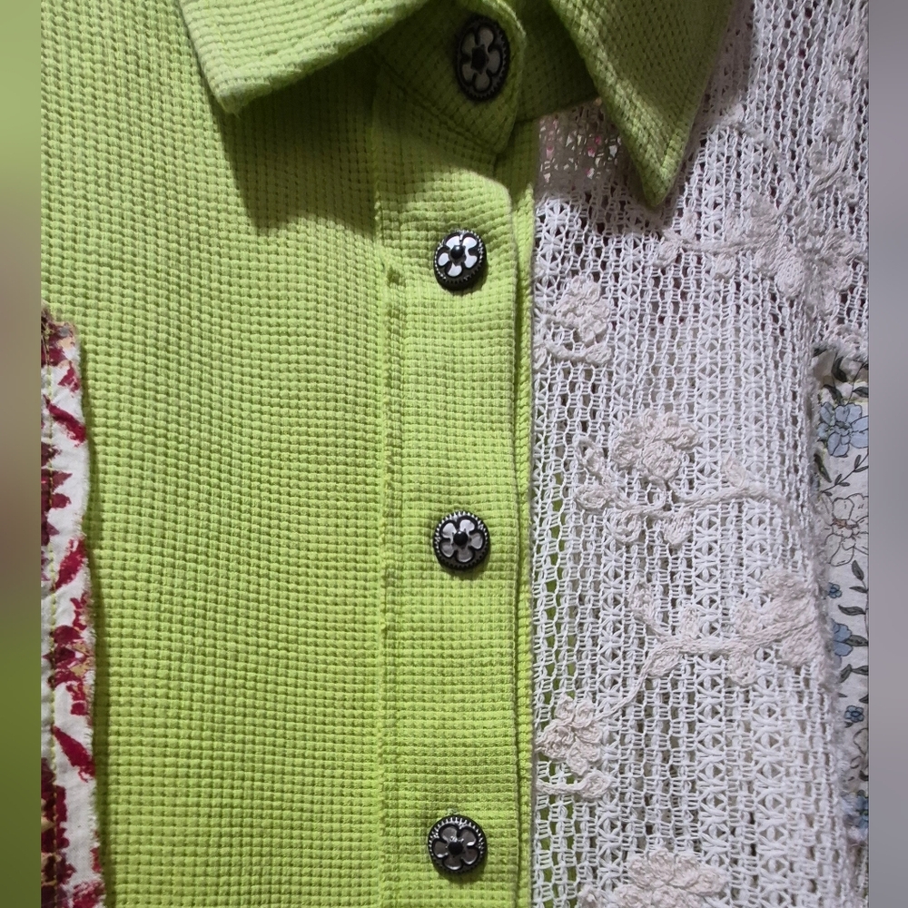 POL Patchwork Oversized Button Down, Lace Floral … - image 7